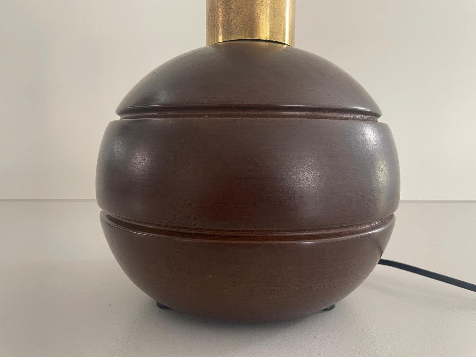 Italian Dark Brown Polished Wood Ball Design Table Lamp, 1960s, Italy photo vinterior