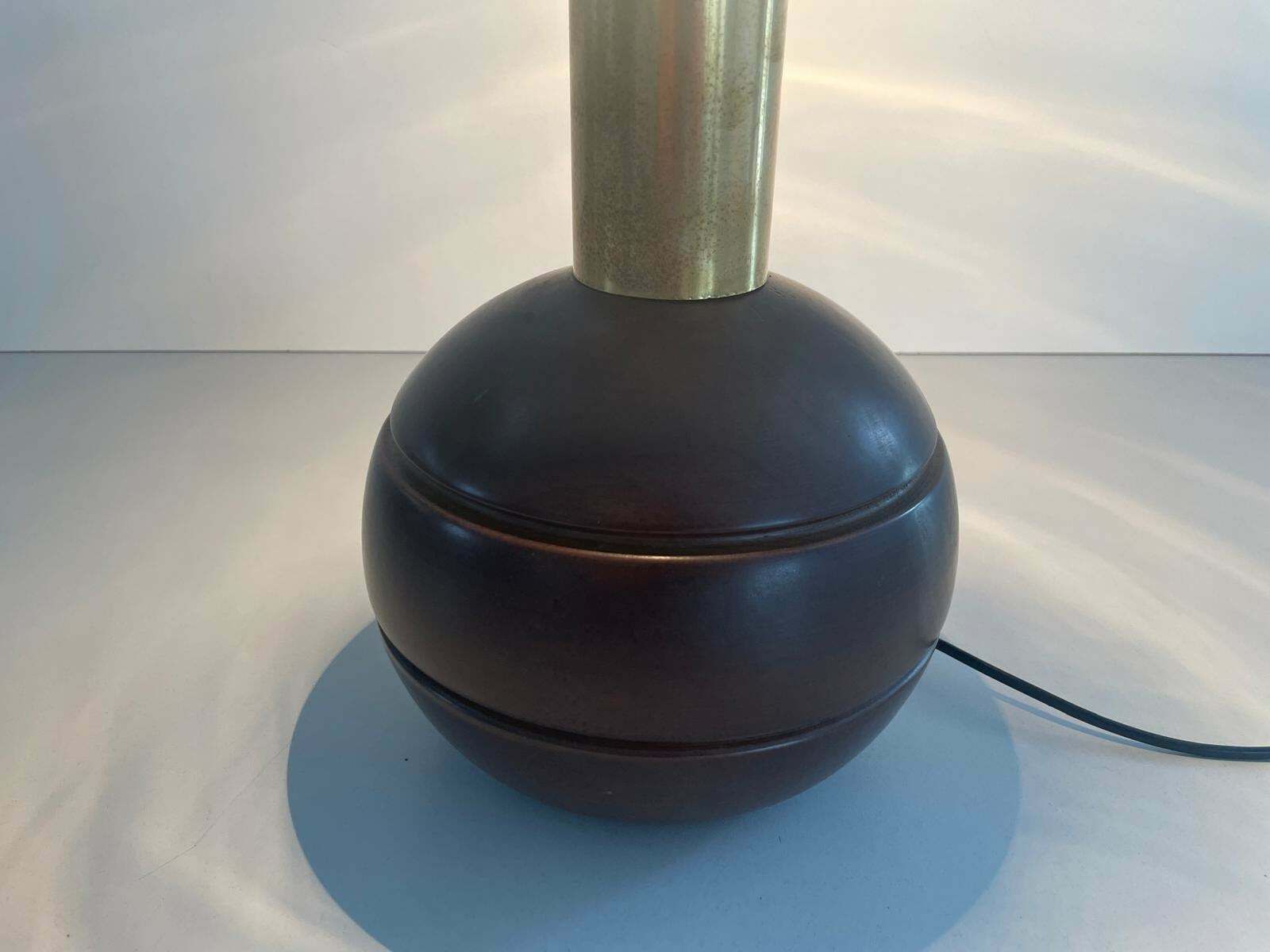 Italian Dark Brown Polished Wood Ball Design Table Lamp, 1960s, Italy photo buy