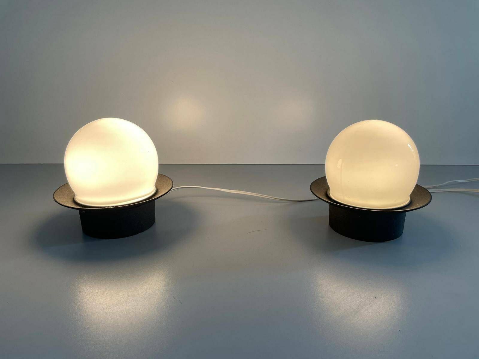Mid Century Modern Ball Glass Pair Of Flush Mount Or Wall Lights By Ismos, Italy, 1960s photo furniture