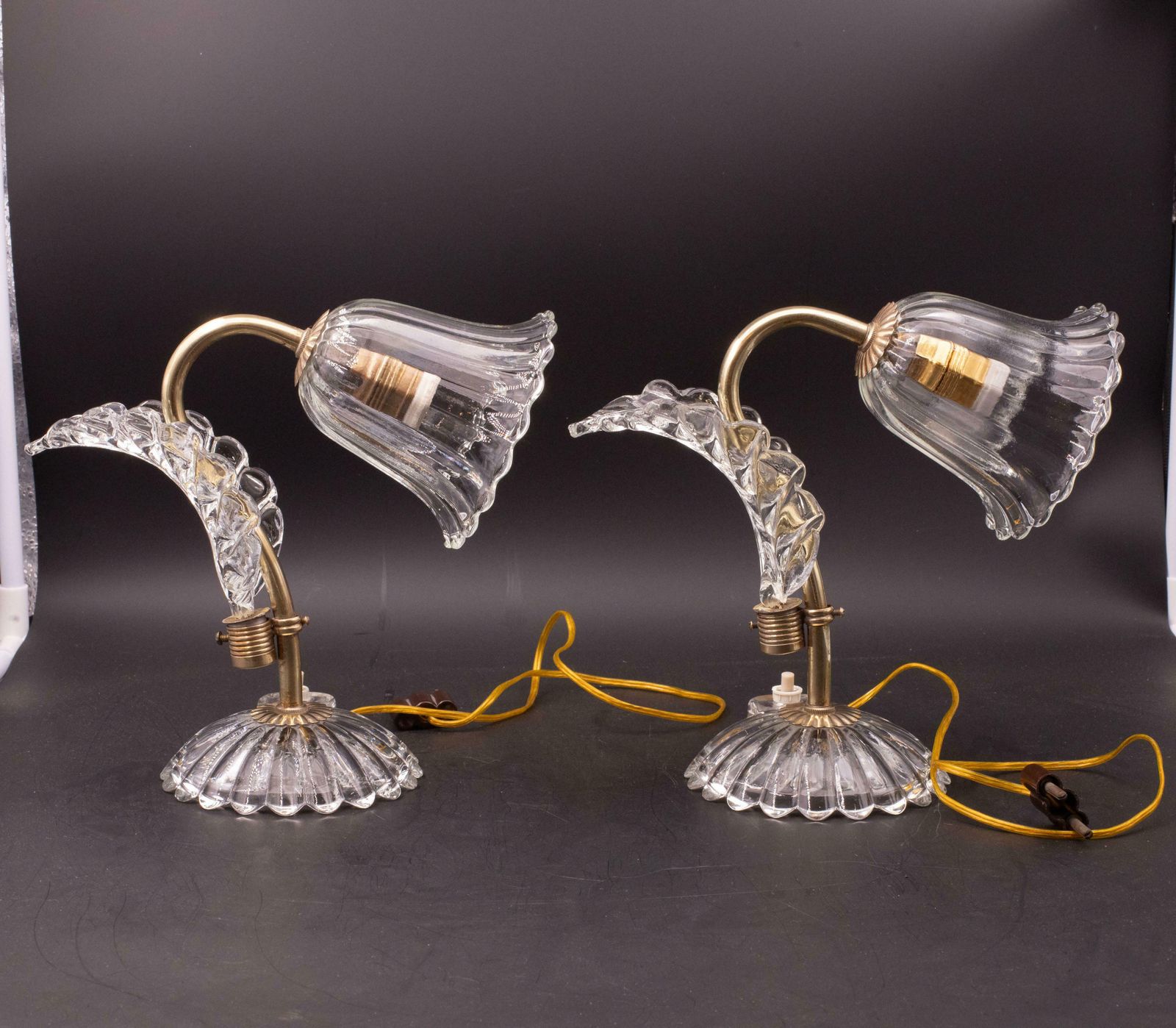 Set Of 2 Art Decò Murano Glass Barovier E Toso Table Lamp, 1940 photo furniture
