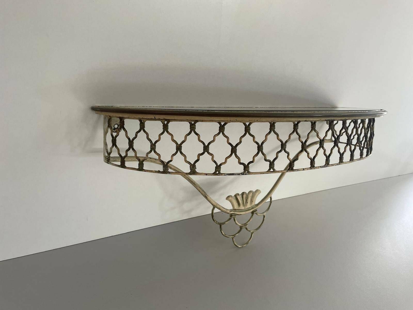 Mid Century Italian Brass And Ceramic Top Floating Shelf, 50s, Italy photo for sale
