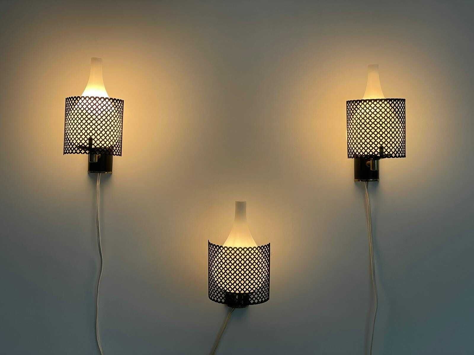 Italian Exclusive Design Glass And Black Metal Sconces, Set Of 3, 1950s, Italy photo 1901.0