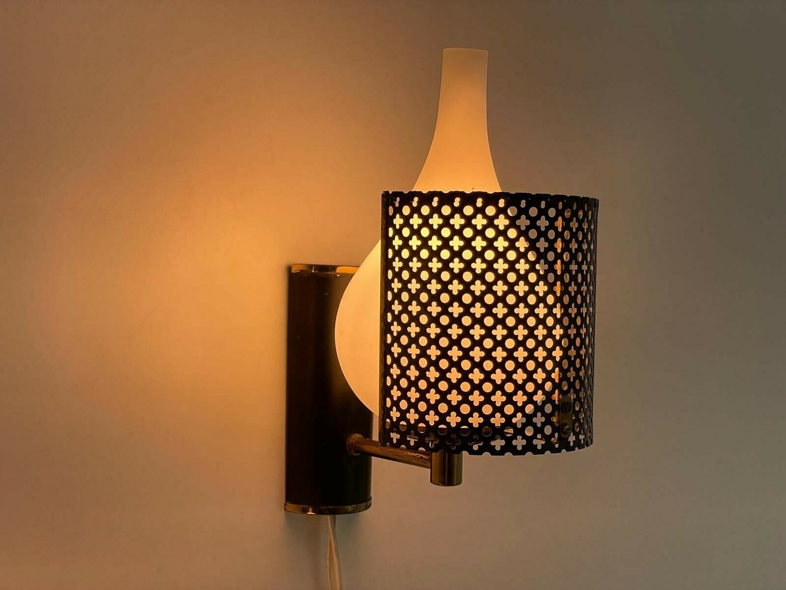 Italian Exclusive Design Glass And Black Metal Sconces, Set Of 3, 1950s, Italy photo buy