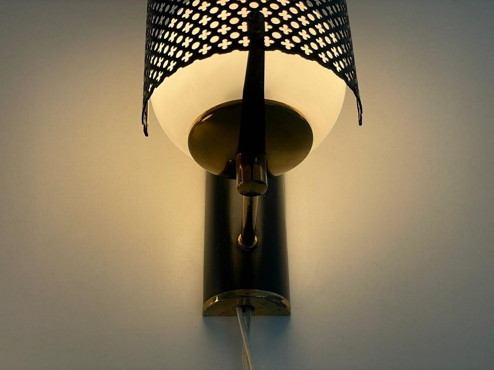 photo for sale Italian Exclusive Design Glass And Black Metal Sconces, Set Of 3, 1950s, Italy