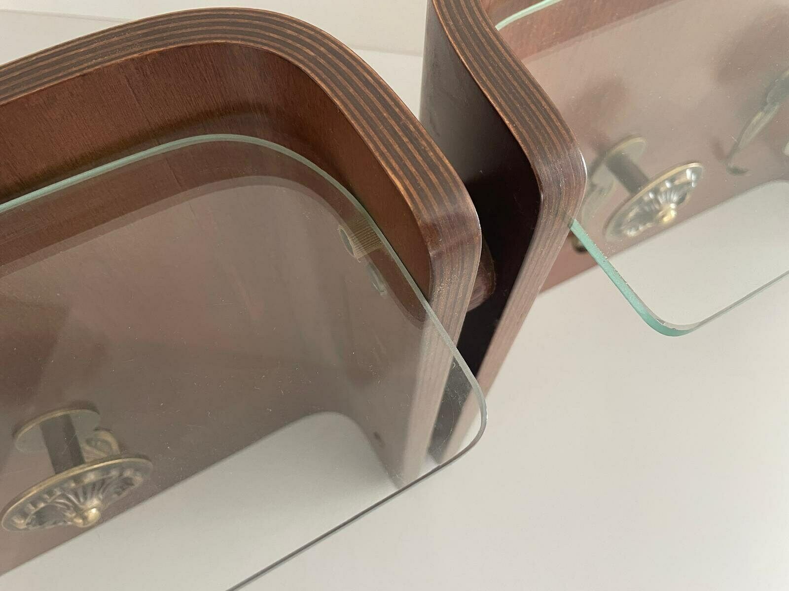 Italian Design Bent Wood Clothes Rack With 4 Brass Hanger And 2 Glass Shelf, Italy, 1960s photo buy
