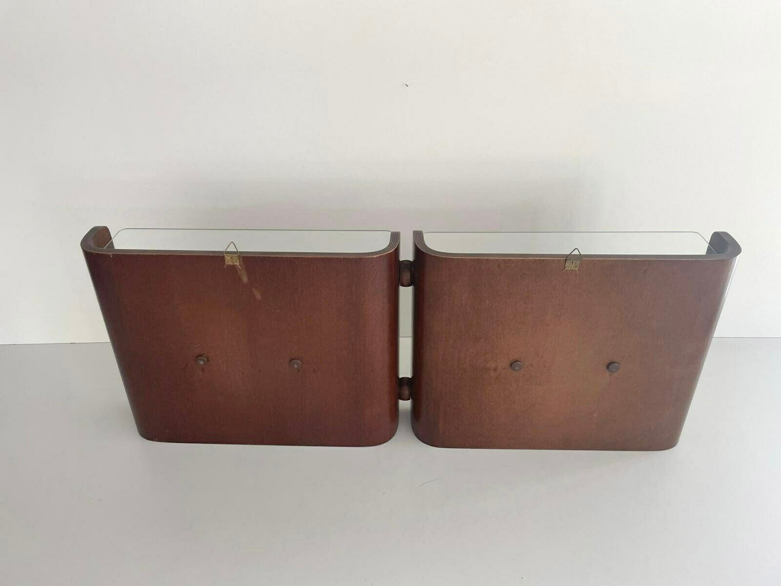 photo for sale Italian Design Bent Wood Clothes Rack With 4 Brass Hanger And 2 Glass Shelf, Italy, 1960s