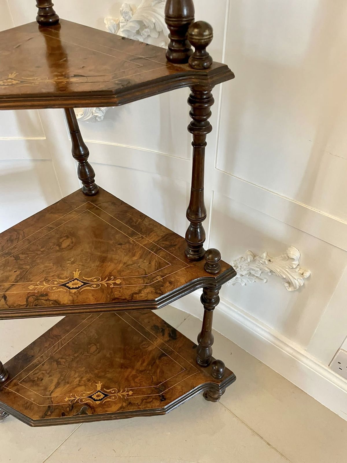 Quality Antique 19th Century Inlaid Walnut Four Tier Corner Whatnot photo 1325.0