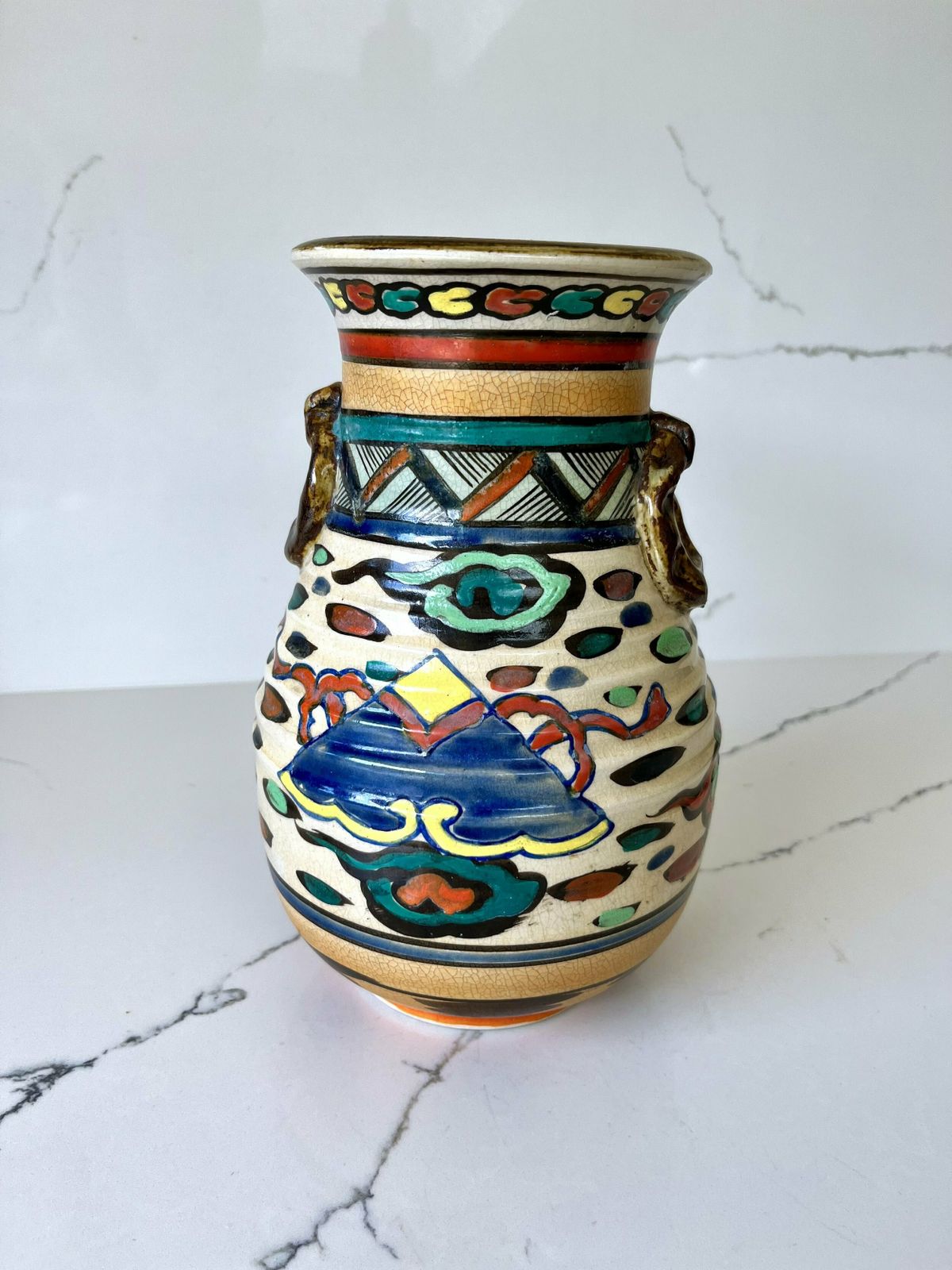 Early 20th Century Japanese Colourful Hand Painted Ceramic Vase