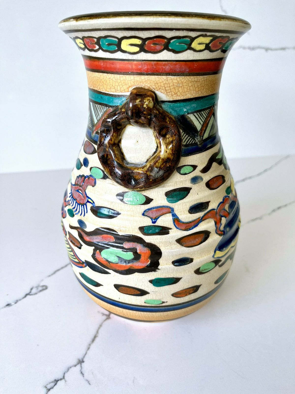 Early 20th Century Japanese Colourful Hand Painted Ceramic Vase photo for sale
