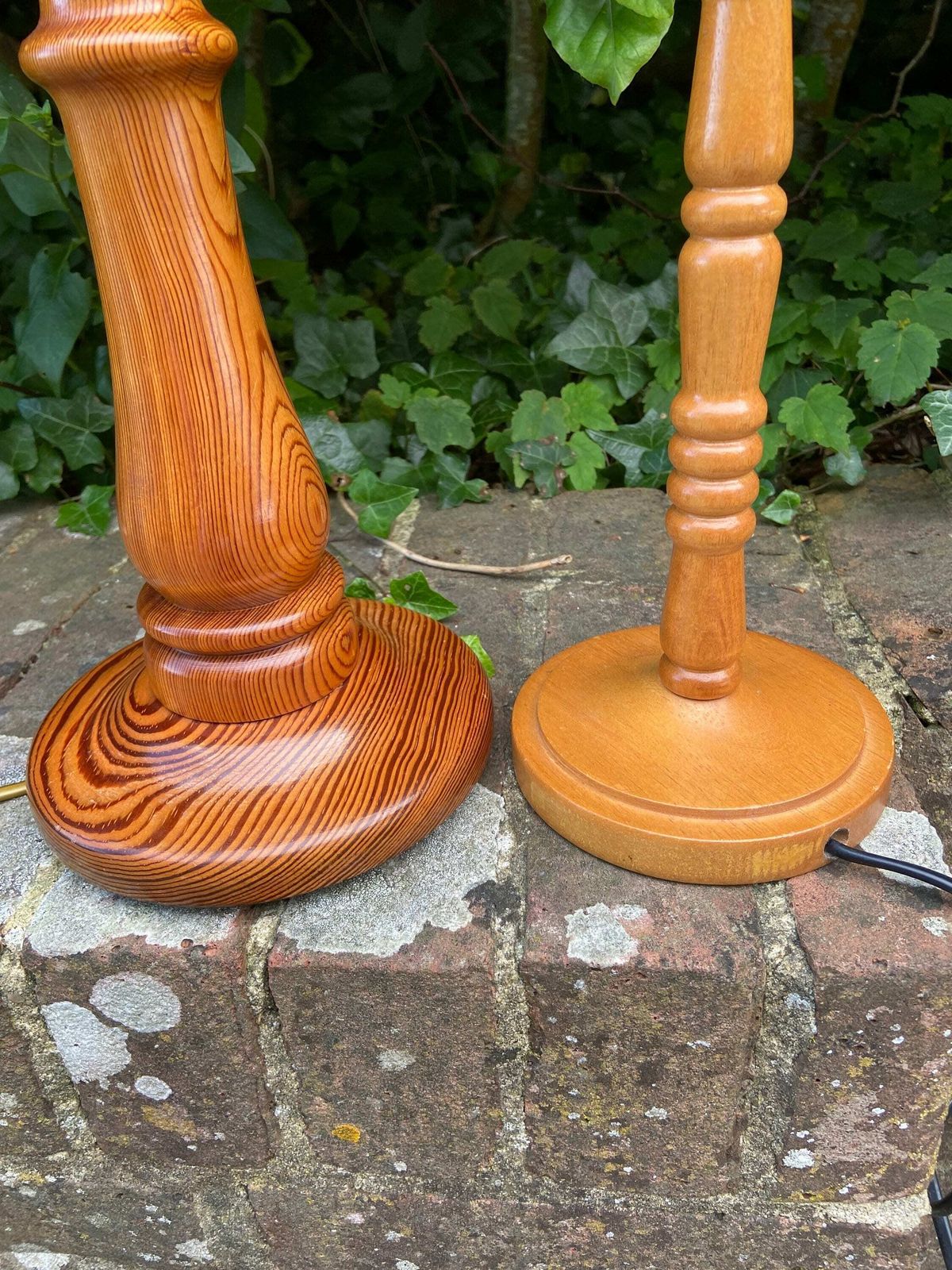 Two Vintage Wooden / Pine Table Lamps   Excellent Condition, Working photo furniture