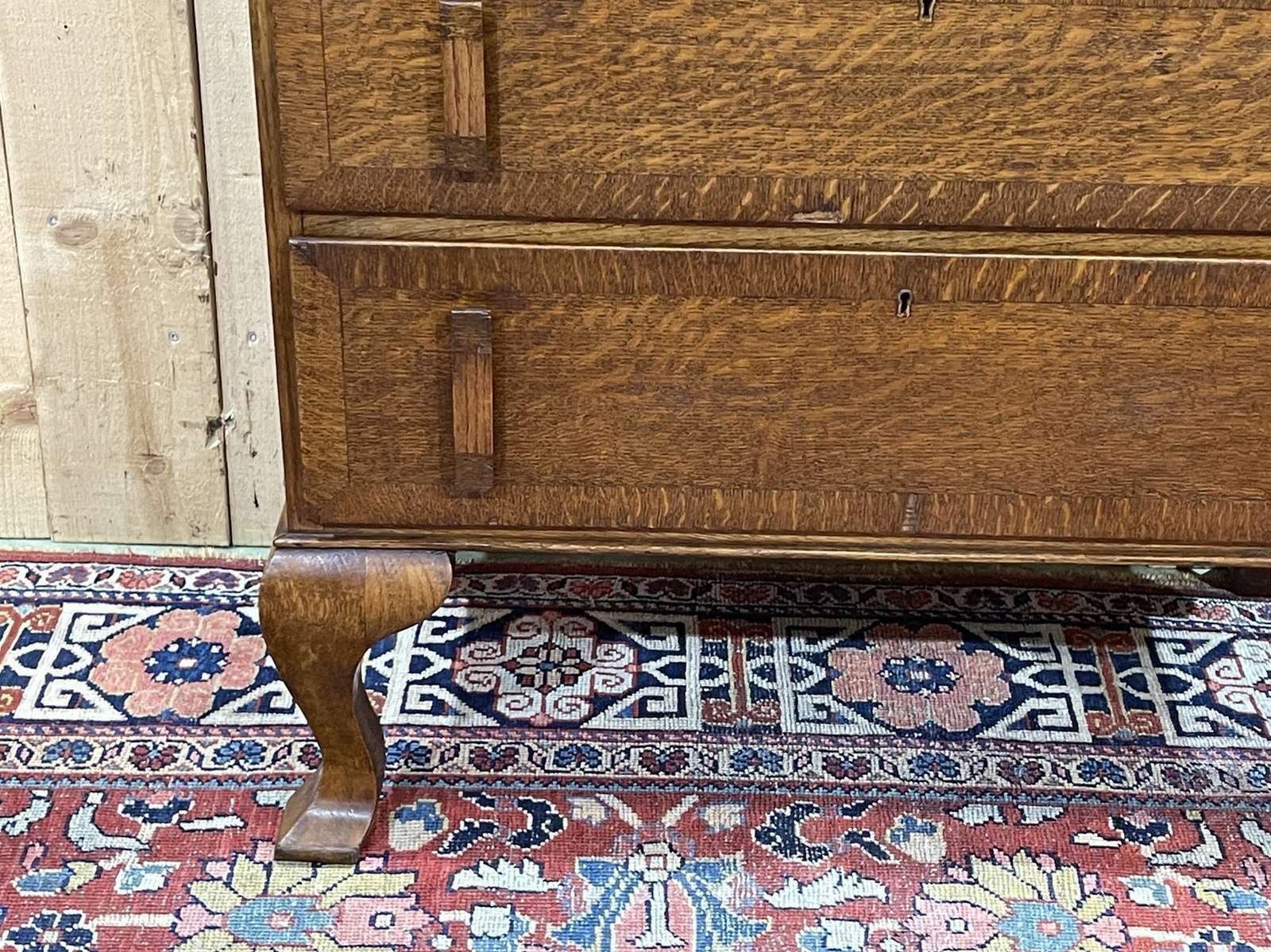 English Speed Bump Desk In Oak And Leather, From The 1950s photo buy