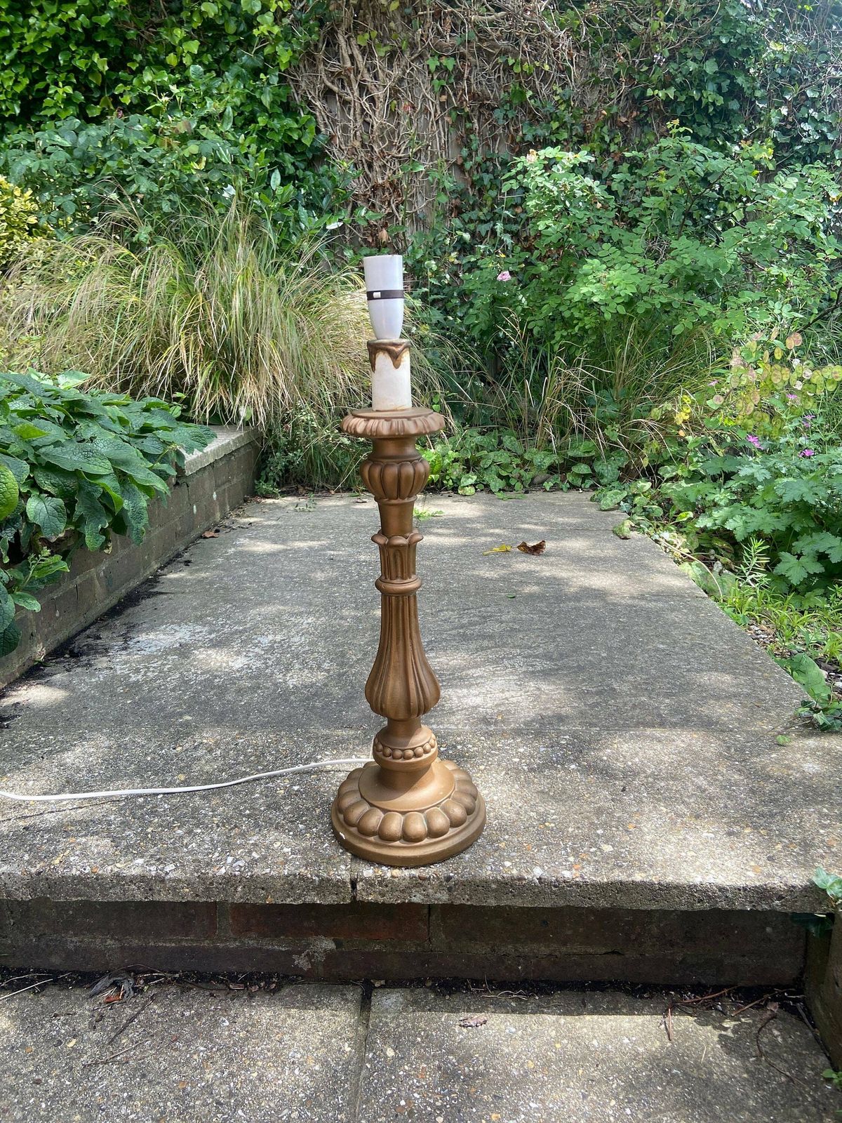 Tall Retro Vintage Table Lamp In Antique Gold   Made Of Resin And Painted; Classic Candelstick Holder Style, Working, Vgc