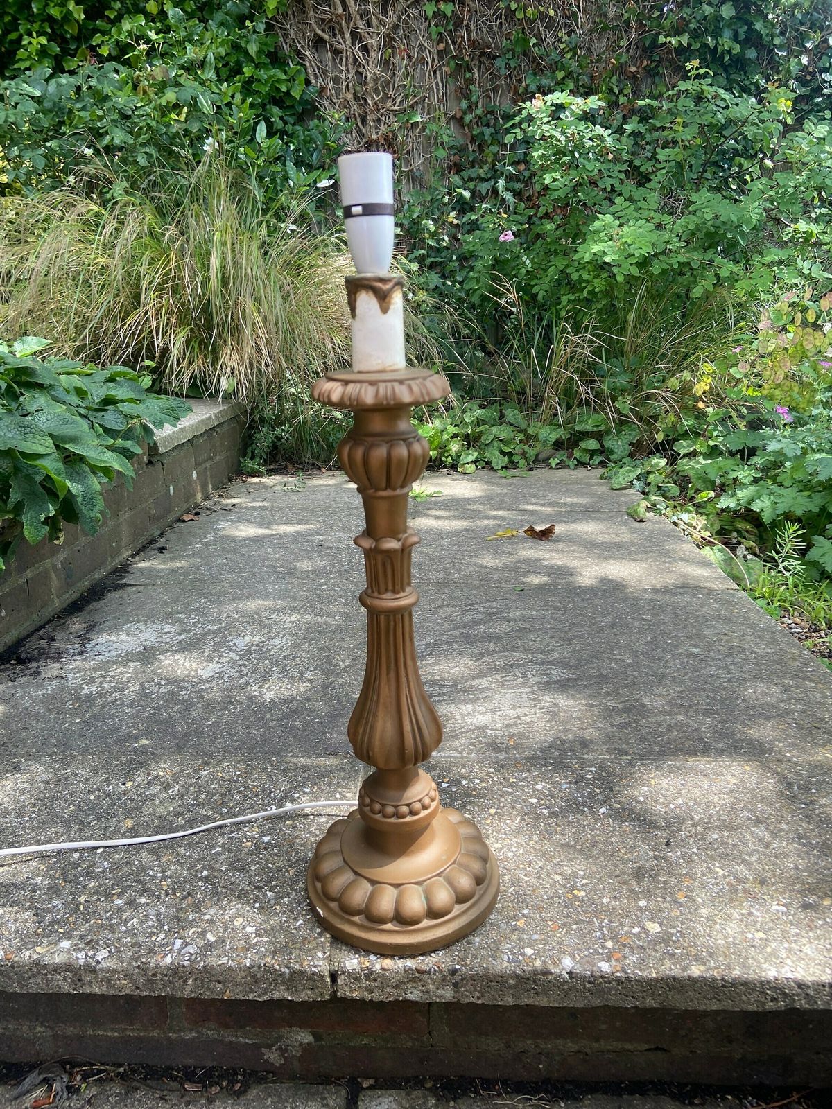 Tall Retro Vintage Table Lamp In Antique Gold   Made Of Resin And Painted; Classic Candelstick Holder Style, Working, Vgc photo furniture