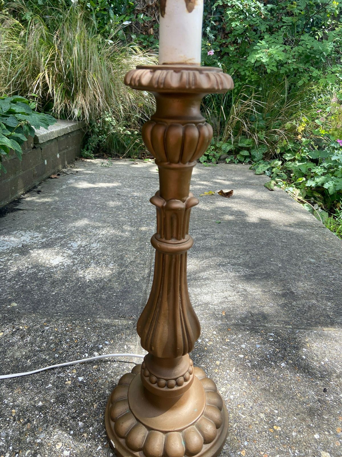 Tall Retro Vintage Table Lamp In Antique Gold   Made Of Resin And Painted; Classic Candelstick Holder Style, Working, Vgc photo Lighting