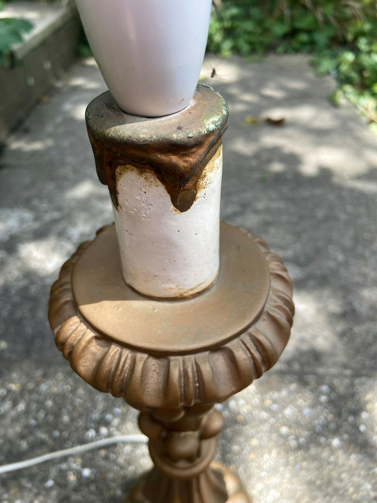 Tall Retro Vintage Table Lamp In Antique Gold   Made Of Resin And Painted; Classic Candelstick Holder Style, Working, Vgc photo 72.0