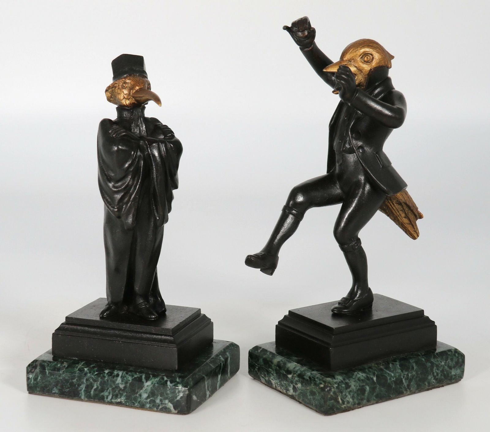 Antique Pair Of Bronze Caricature Figures Of Theatrical Birds, Circa 1880 photo for sale