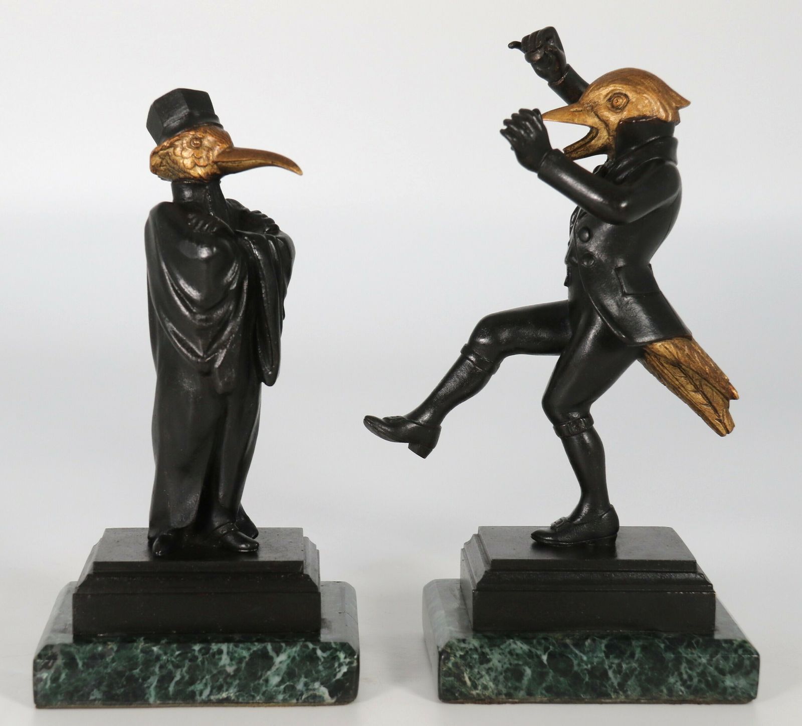 photo vinterior Antique Pair Of Bronze Caricature Figures Of Theatrical Birds, Circa 1880