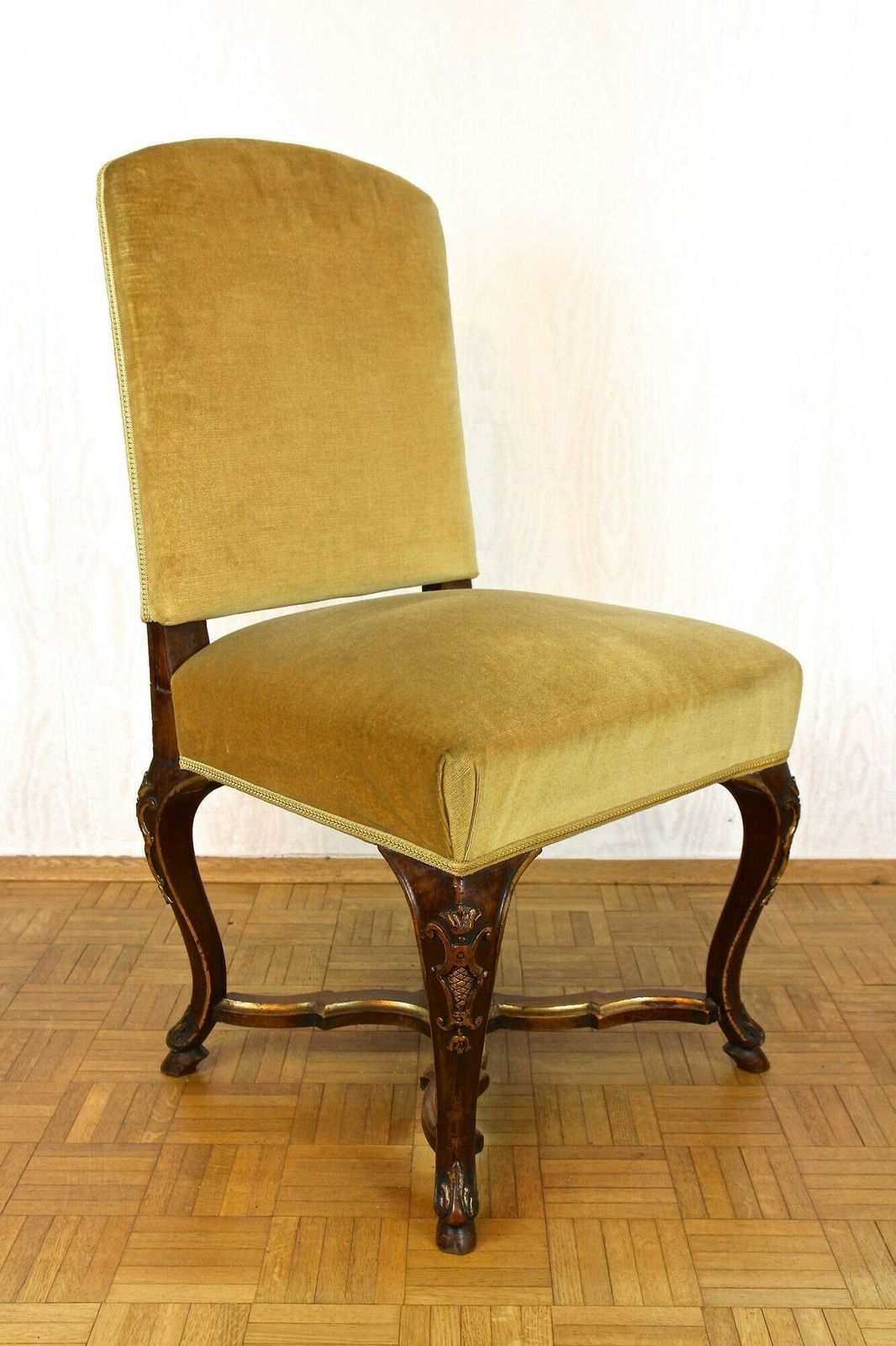 Set Of Six 18th Century Baroque Dining Chairs With Gilt Accents, Italy Ca. 1790 photo for sale