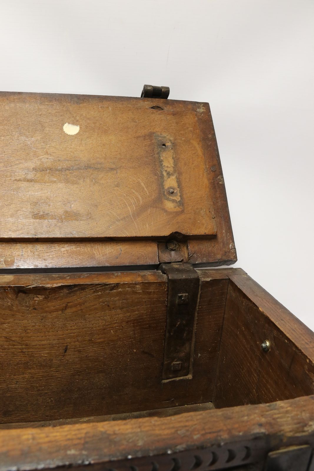 A Rare Ships Or Country House Carved Oak And Steel Bound Strong Box Circa 1840 photo vintage