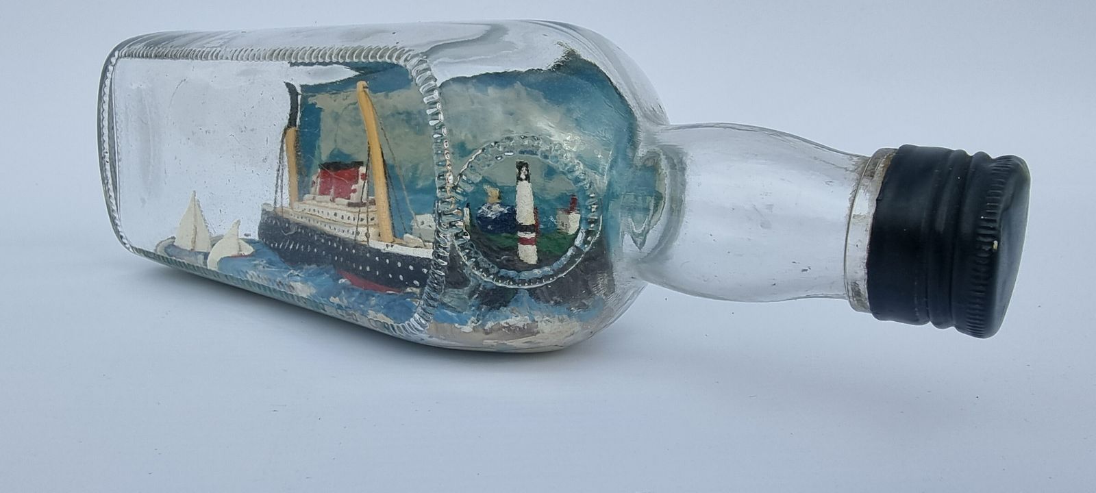 395.0 A Rare Folk Art Diorama Model Ship In A Bottle Circa 1930 photo