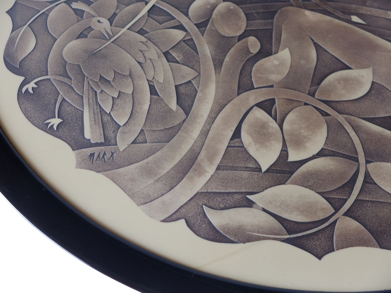Art Deco Period Pedestal Table, Glass Top Signed Marx With Diana Huntress Decor photo for sale