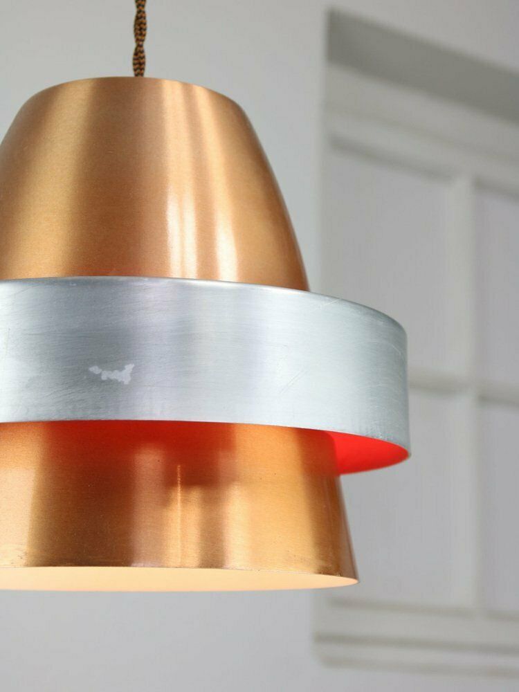Italian Space Age Aluminum Pendant Lamp In Copper Color, 1970s photo furniture