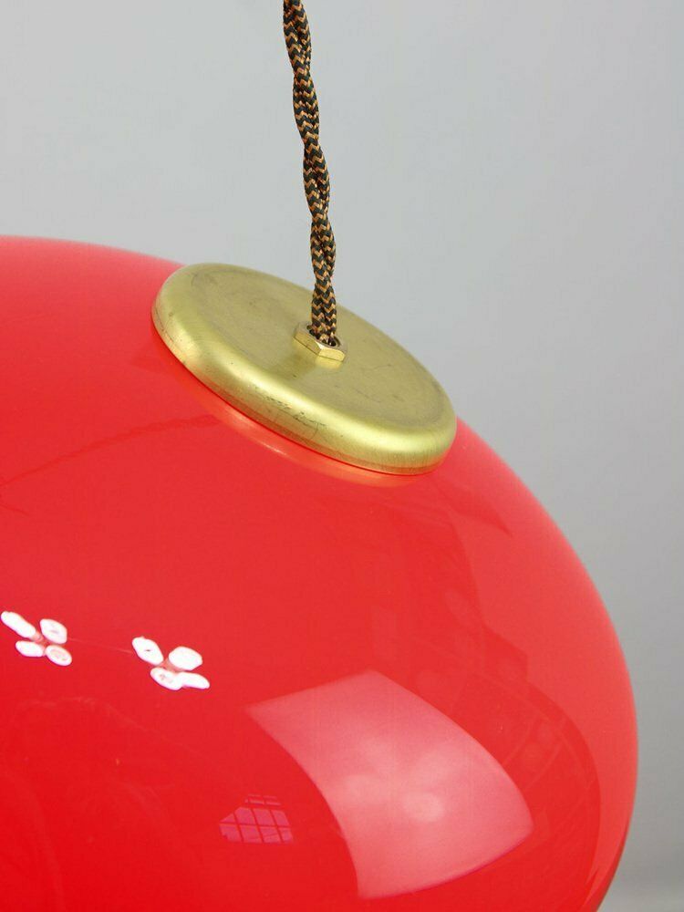 Mid Century Modern Italian Brass And Red Glass Pendant Lamp, 1960s photo furniture