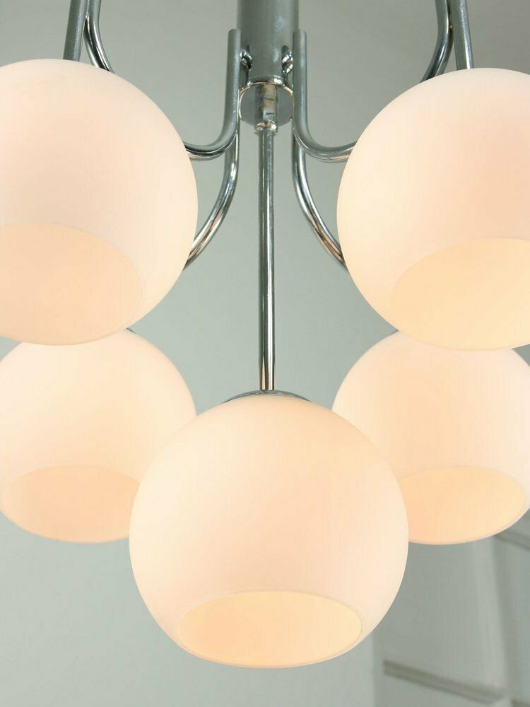 Lighting Vintage Italian Chrome And Opaline Chandelier, 1970s photo