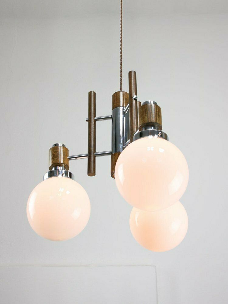 Mid Century Scandinavian Chrome & Opaline Chandelier, 1960s photo 653.0