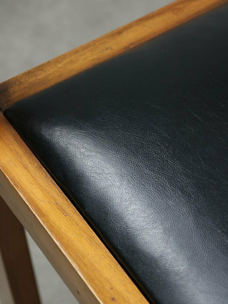 photo buy Large Italian Art Deco Lounge Chairs In Wood & Black Leatherette, Set Of 2