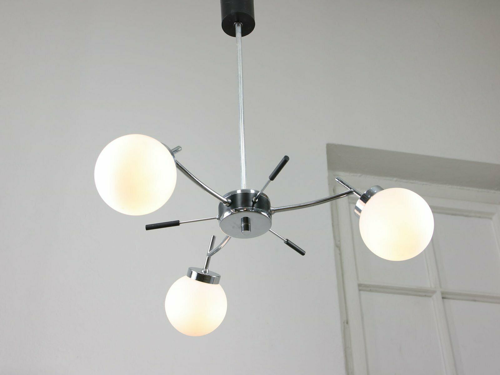 Mid Century Italian Chrome And Opaline Chandelier photo 923.0