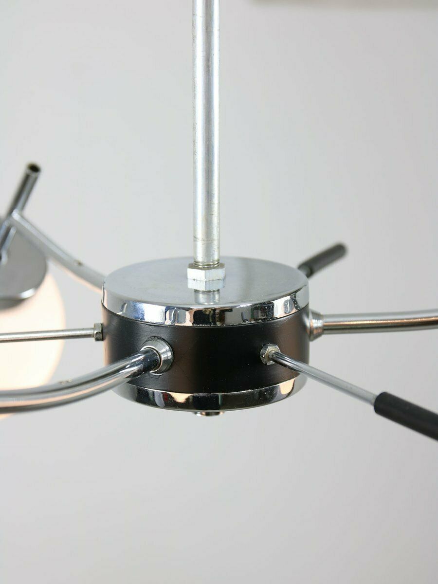 photo for sale Mid Century Italian Chrome And Opaline Chandelier