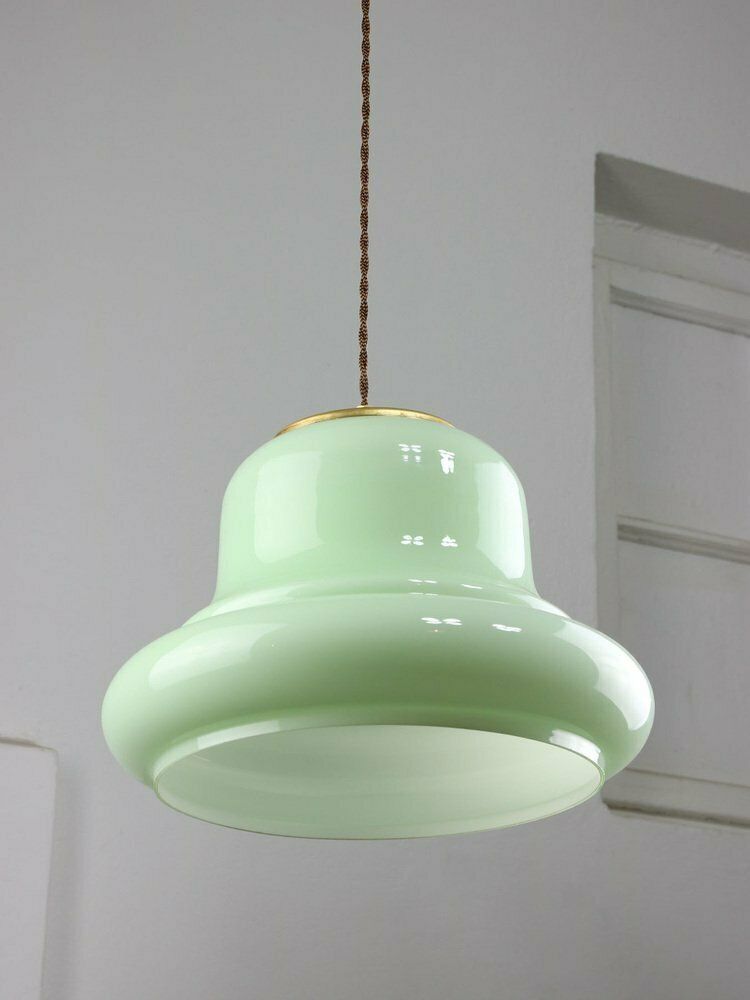 Mid Century Italian Brass And Green Glass Pendant Lamp, 1960s photo buy