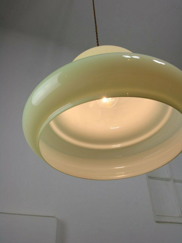 653.0 Mid Century Italian Brass And Green Glass Pendant Lamp, 1960s photo