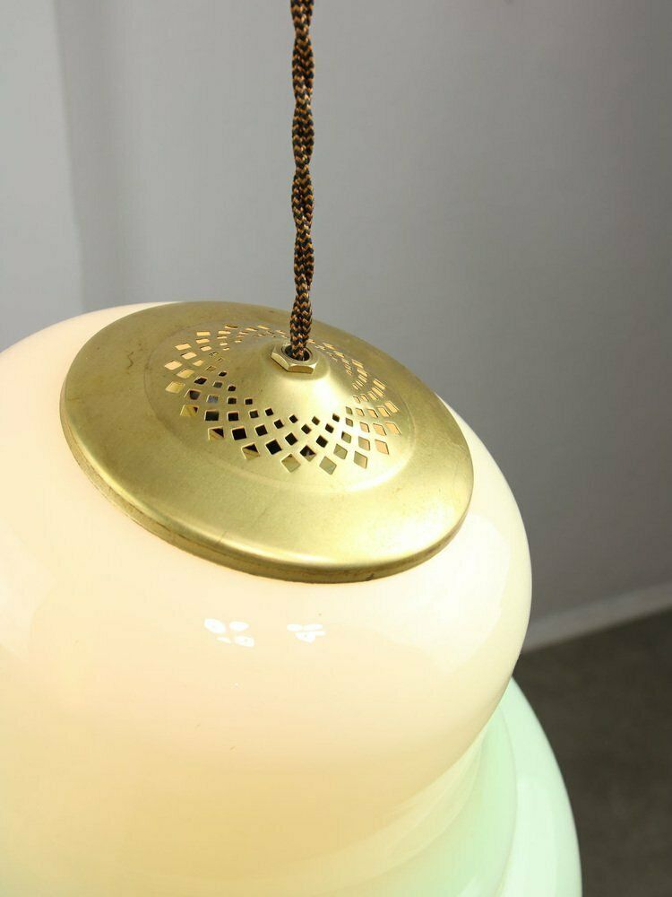 photo vintage Mid Century Italian Brass And Green Glass Pendant Lamp, 1960s