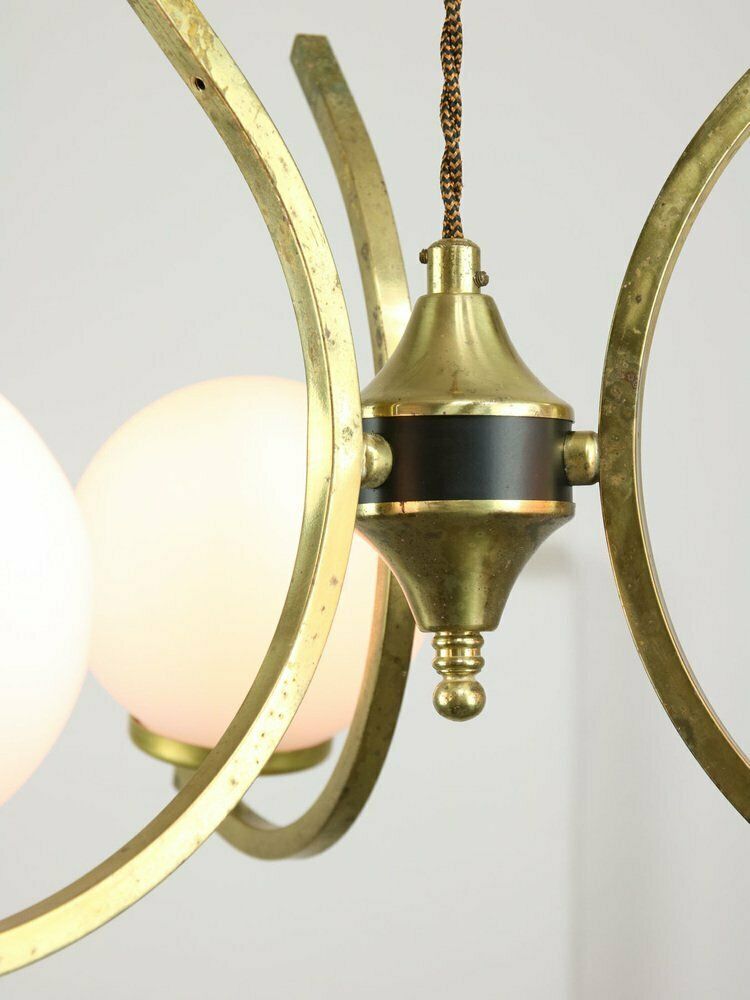 photo furniture Mid Century Italian Brass And Opaline Chandelier