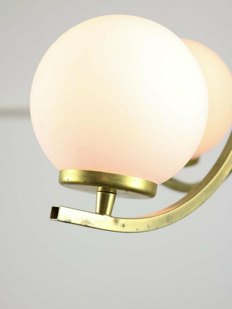 photo for sale Mid Century Italian Brass And Opaline Chandelier