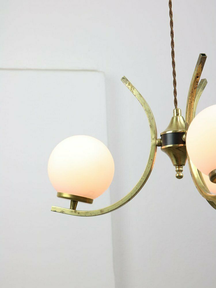 photo buy Mid Century Italian Brass And Opaline Chandelier