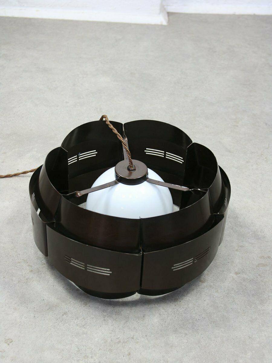 Vintage Italian Metal And Opaline Glass Pendant Lamp, 1970s photo for sale