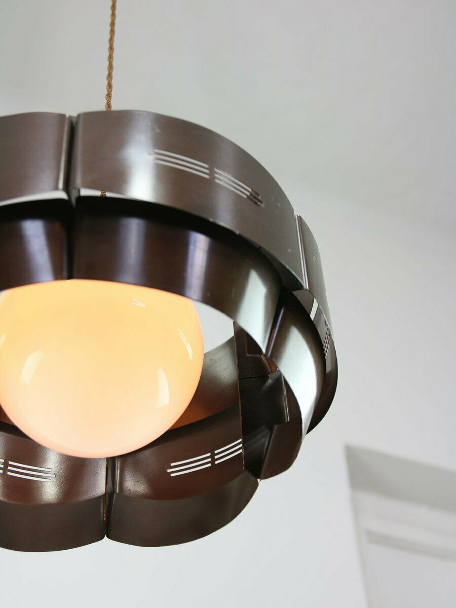 Vintage Italian Metal And Opaline Glass Pendant Lamp, 1970s photo 605.0