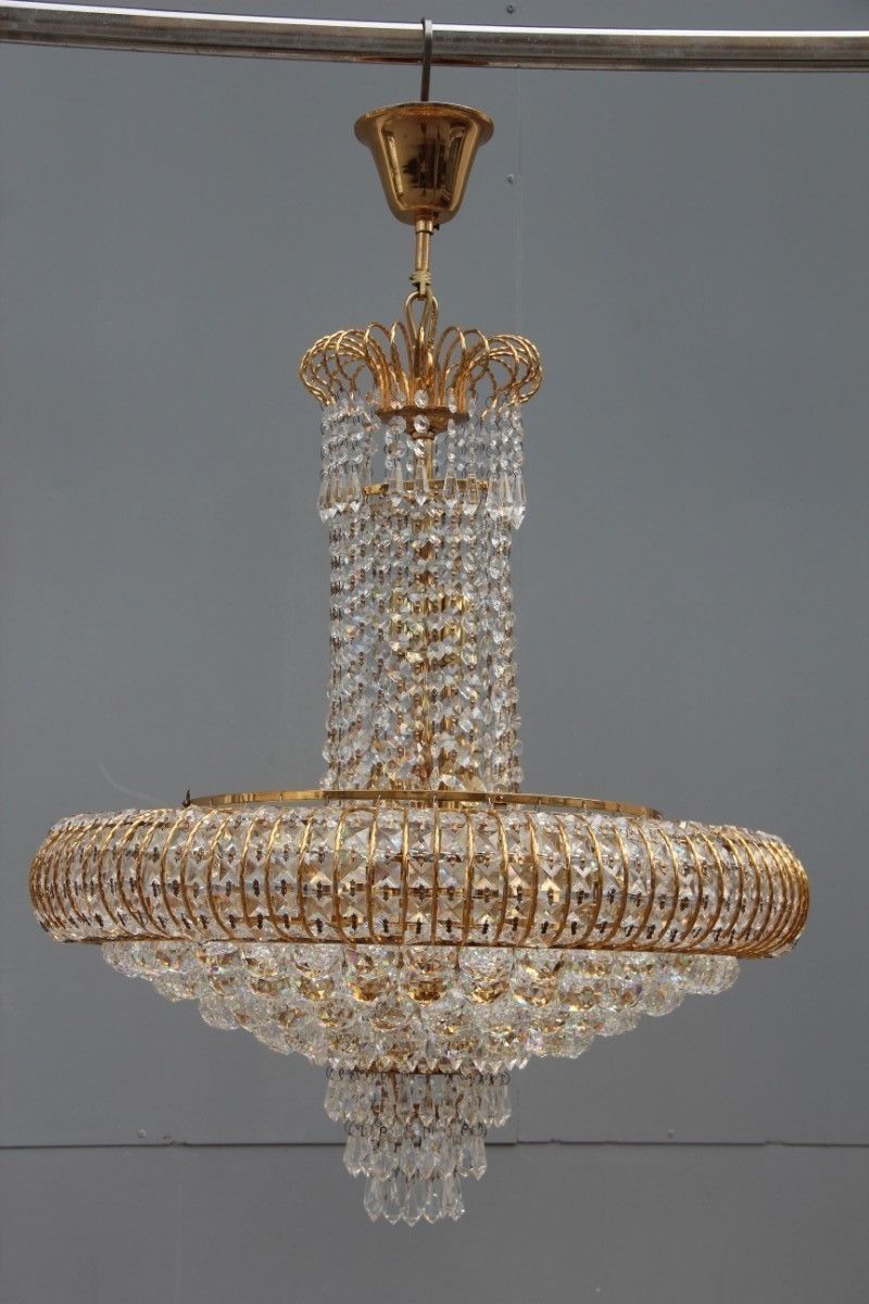 Precious Elegant Italian Chandelier Of 1970 Structure In Gilded Brass  Swarovski Crystals photo 3360.0