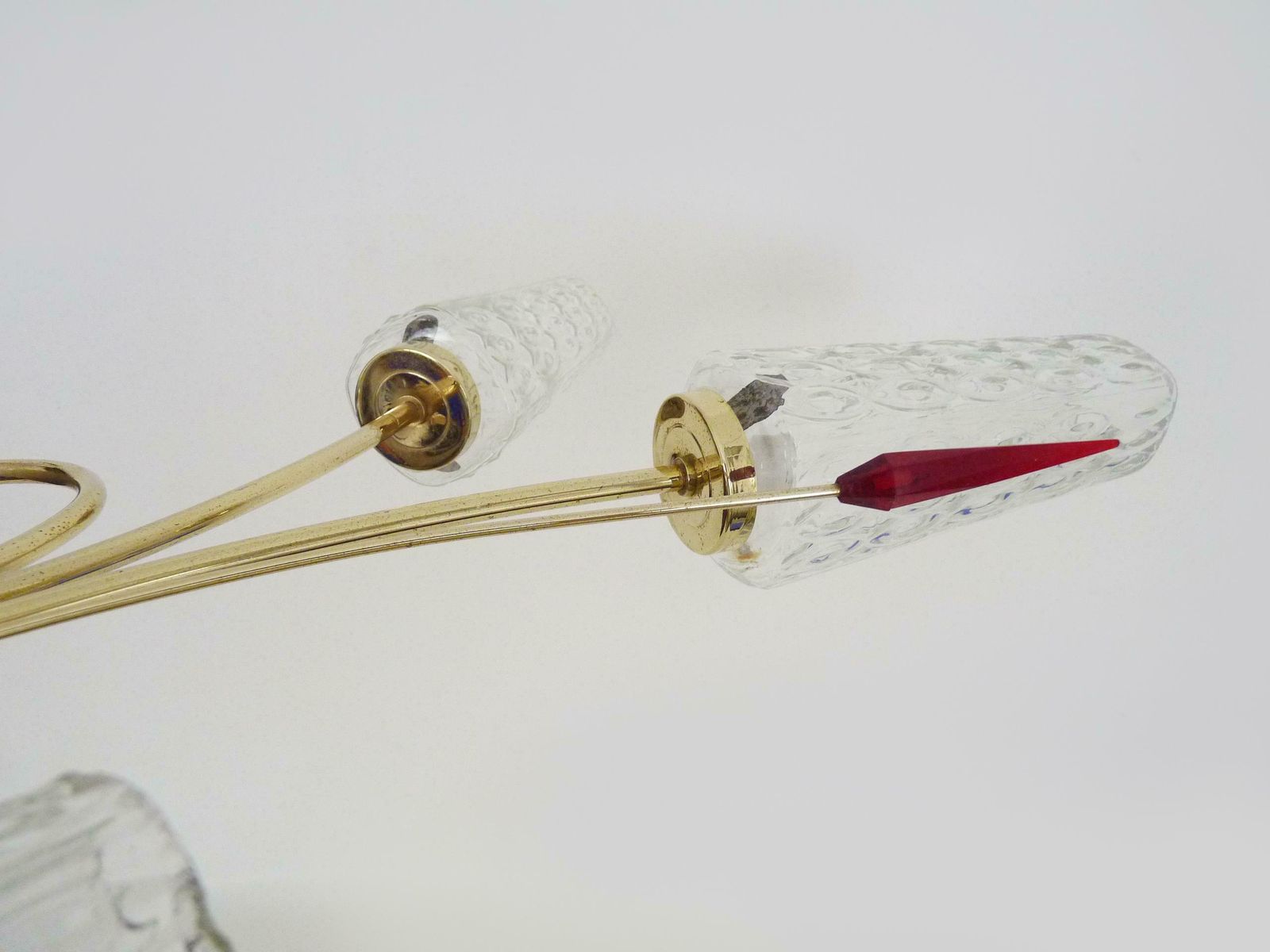 Antique Chandelier With 6 Branches, 2 Red Arrows, Brass And Diamond Glass Tubes, Vintage Lighting. 70s photo buy