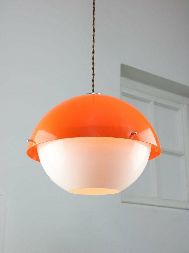 Space Age Italian Orange Acrylic Glass Pendant Lamp, 1970s photo 497.0