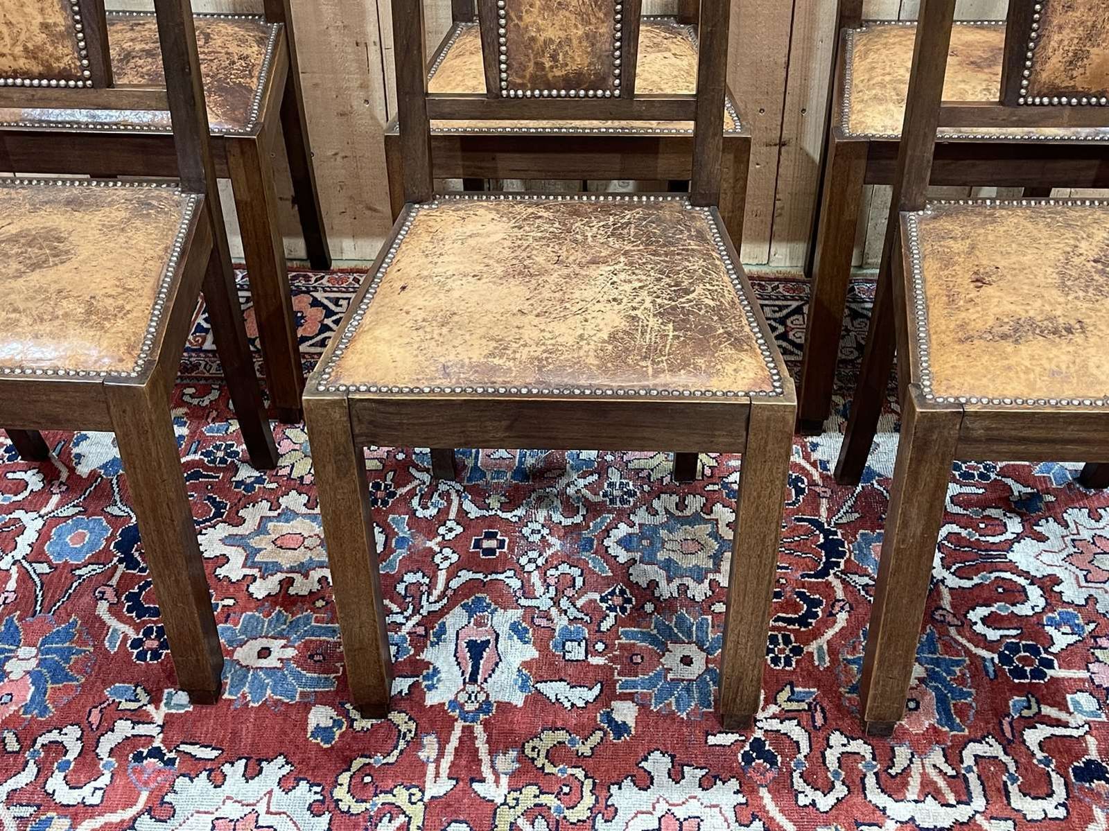 Series Of 6 Art Deco Chairs In Mahogany And Leather From The 1930s photo vinterior