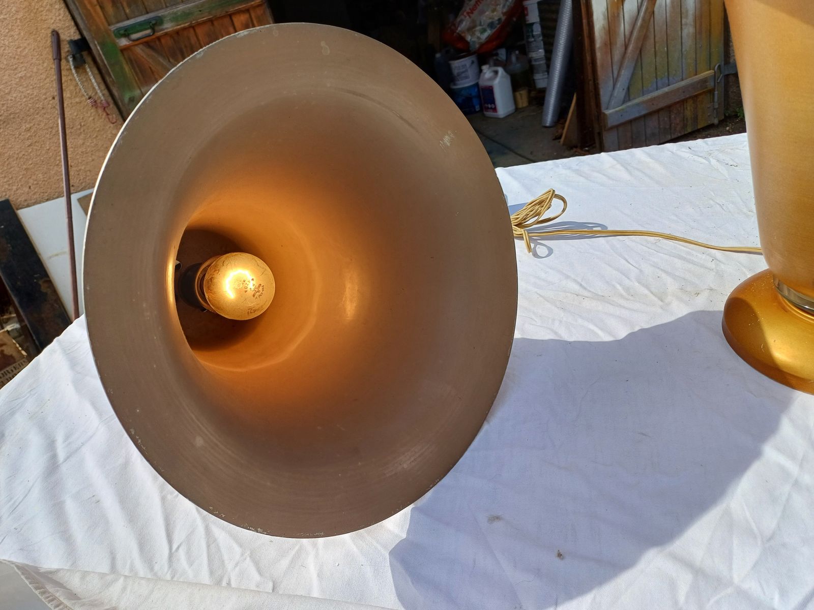 Pair Of Golden Aluminum Lamps From The 1960s photo Lighting