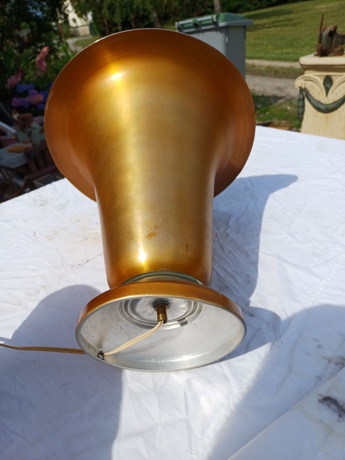 Lighting Pair Of Golden Aluminum Lamps From The 1960s photo