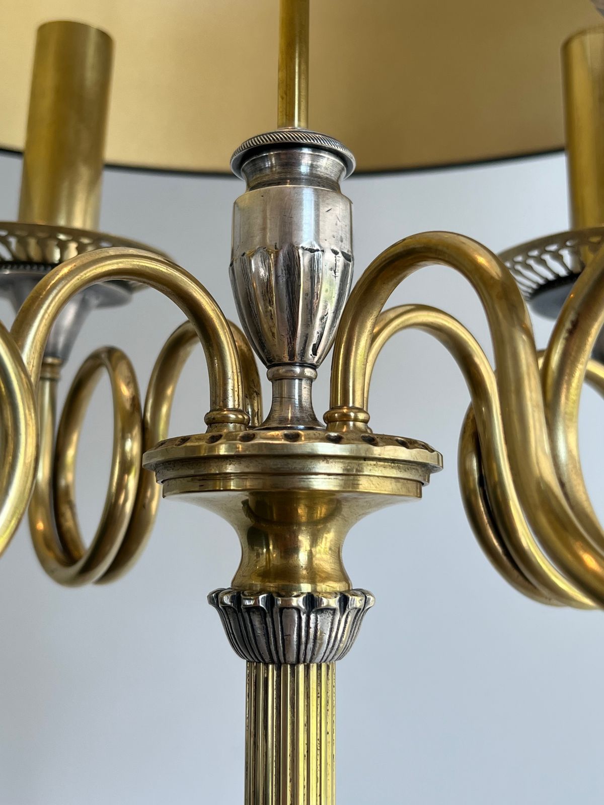 photo vintage Pair Of Parquet Floor Lamps In Brushed Steel And Brass. In The Style Of Maison Charles