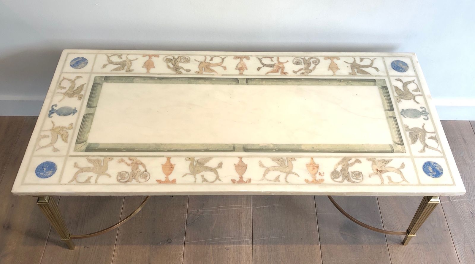 Neoclassical Style Coffee Table In Bronze And Brass With Marble Top Decorated With Greek Motifs photo furniture