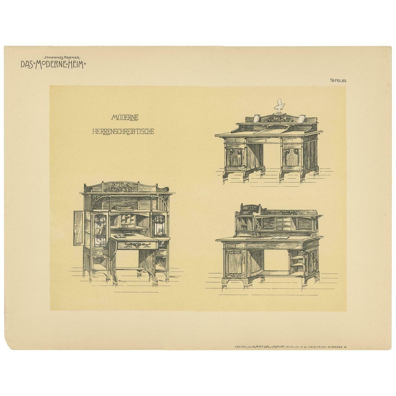 Antique Print Of Men's Desks By Kramer, 'Circa 1910'