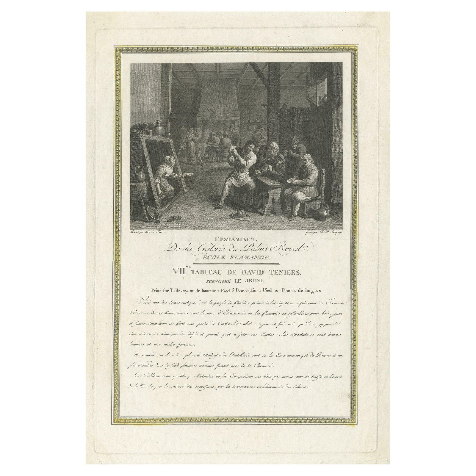 Antique Print Of An Inn With Peasants Playing Cards By Launay 'C.1800'